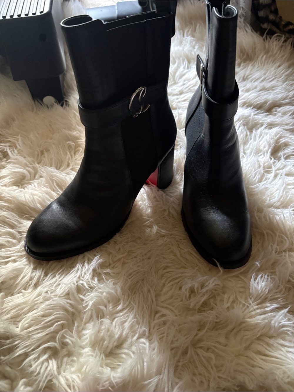 Black Leather Ankle Boots with Buckle Detail - Women